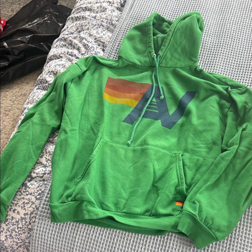 Aviator Nation Green Hoodie with Multicolor Stripe Logo